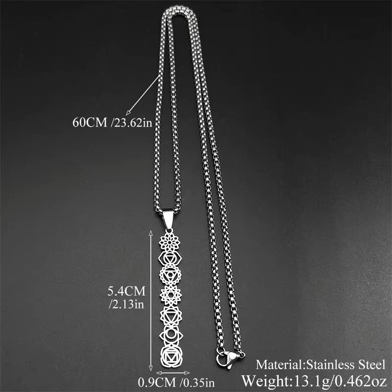 Yoga 7 Chakra Birth Flower Pendant Necklace for Women Girls Stainless Steel Gold Color Reiki Healing Amulet Jewelry Gift