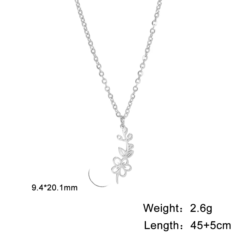Stainless Steel Birth Month Flower Necklace Snowdrop Daisy Rose Pendant Neck Chains 2026 Trendy Jewelry Birthday Gift