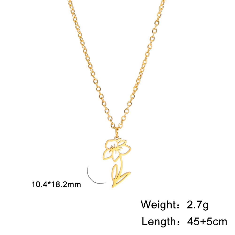 Stainless Steel Birth Month Flower Necklace Snowdrop Daisy Rose Pendant Neck Chains 2026 Trendy Jewelry Birthday Gift