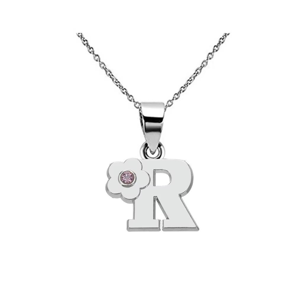 Initials Flower Letter Name Necklace for Girls Children'S Alloy Crystal Flower A-Z Alphabet Pendant Chain Kids Jewelry