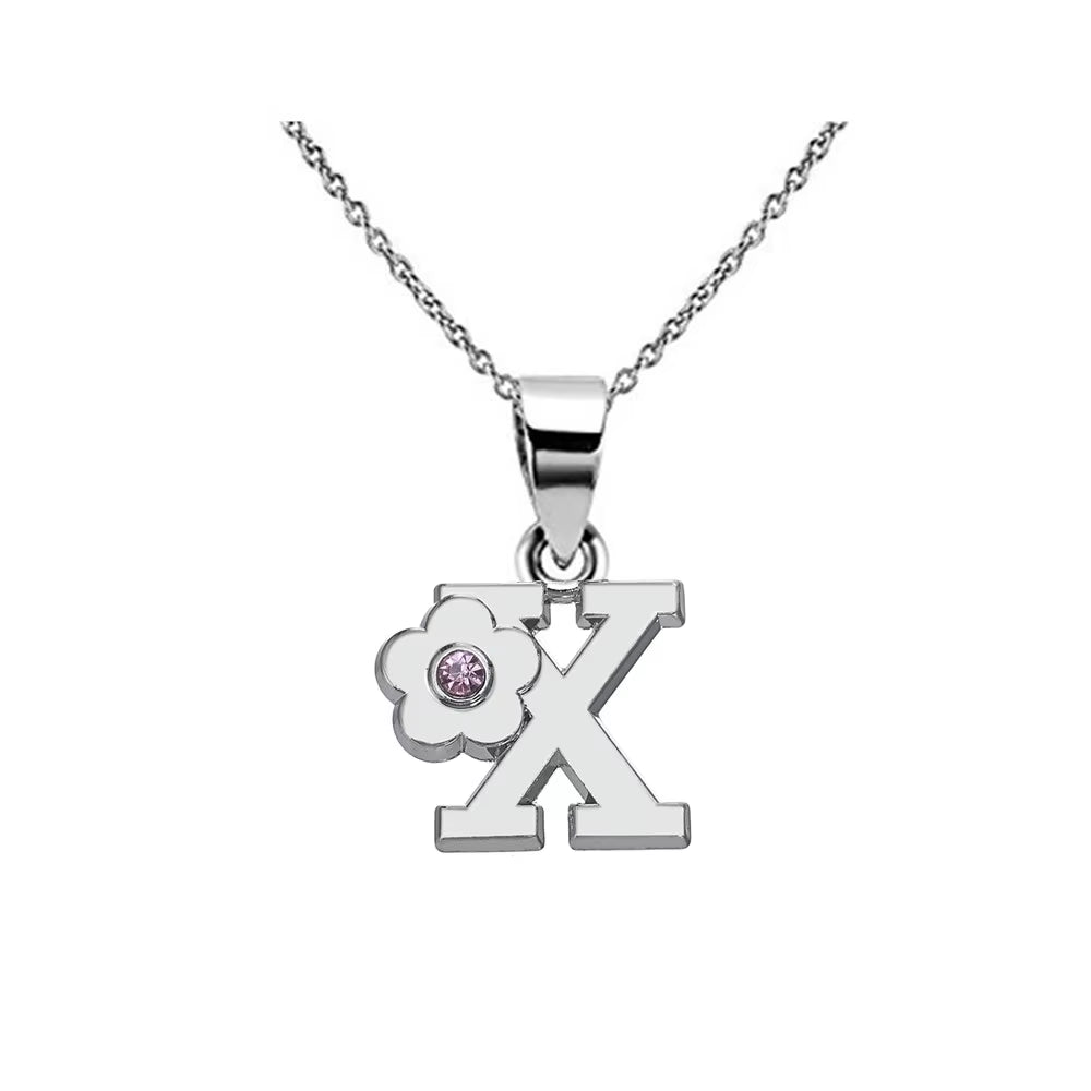 Initials Flower Letter Name Necklace for Girls Children'S Alloy Crystal Flower A-Z Alphabet Pendant Chain Kids Jewelry