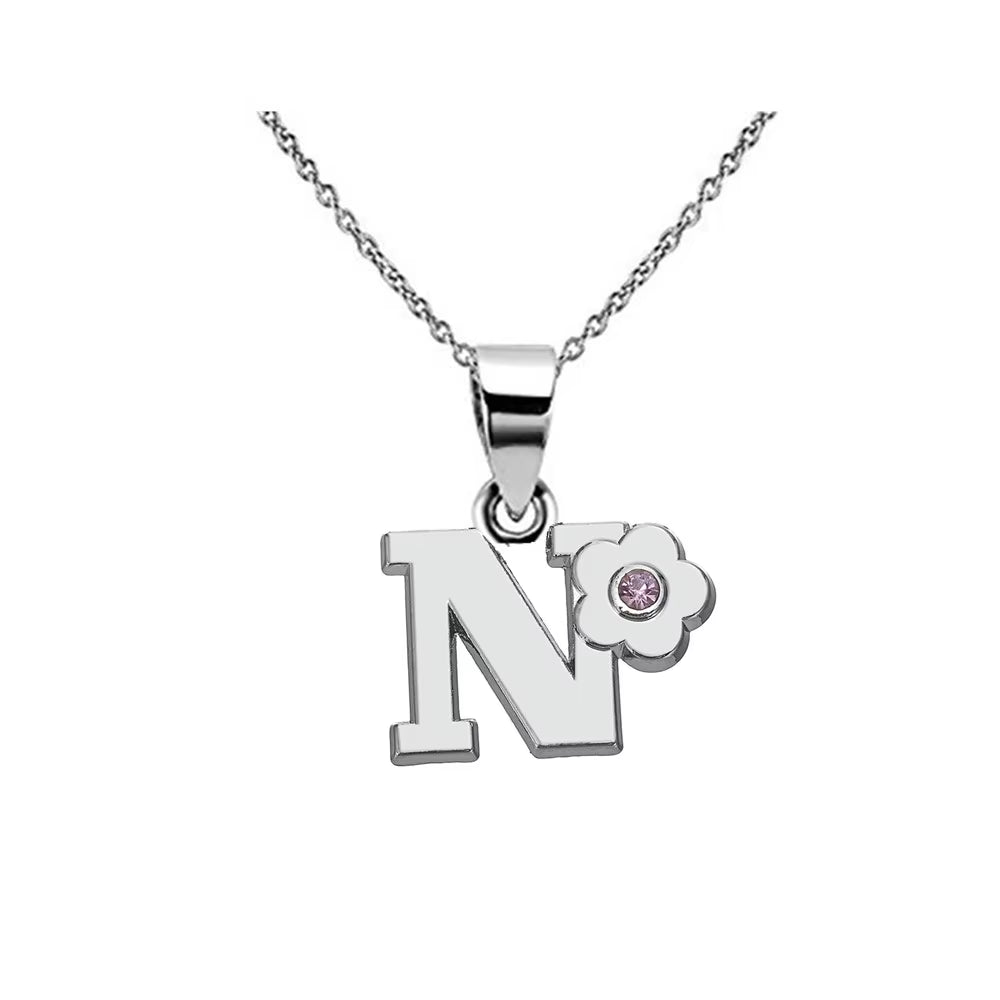 Initials Flower Letter Name Necklace for Girls Children'S Alloy Crystal Flower A-Z Alphabet Pendant Chain Kids Jewelry