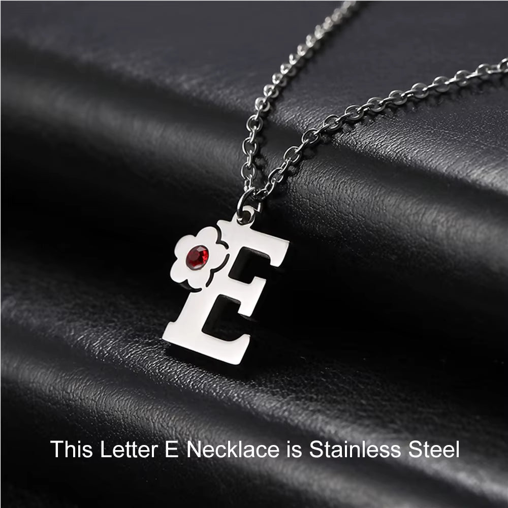 Initials Flower Letter Name Necklace for Girls Children'S Alloy Crystal Flower A-Z Alphabet Pendant Chain Kids Jewelry