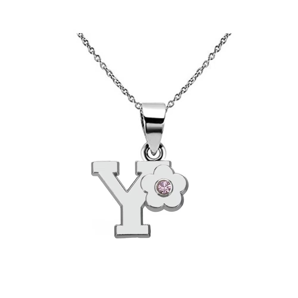 Initials Flower Letter Name Necklace for Girls Children'S Alloy Crystal Flower A-Z Alphabet Pendant Chain Kids Jewelry