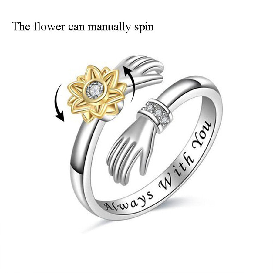 Adjustable 925 Sterling Silver Filled Embrace Warm Hug Protective Hands Ring