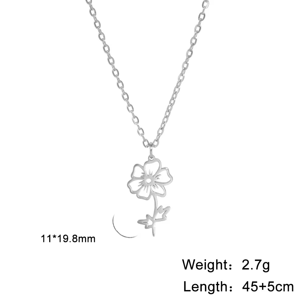 Stainless Steel Birth Month Flower Necklace Snowdrop Daisy Rose Pendant Neck Chains 2026 Trendy Jewelry Birthday Gift
