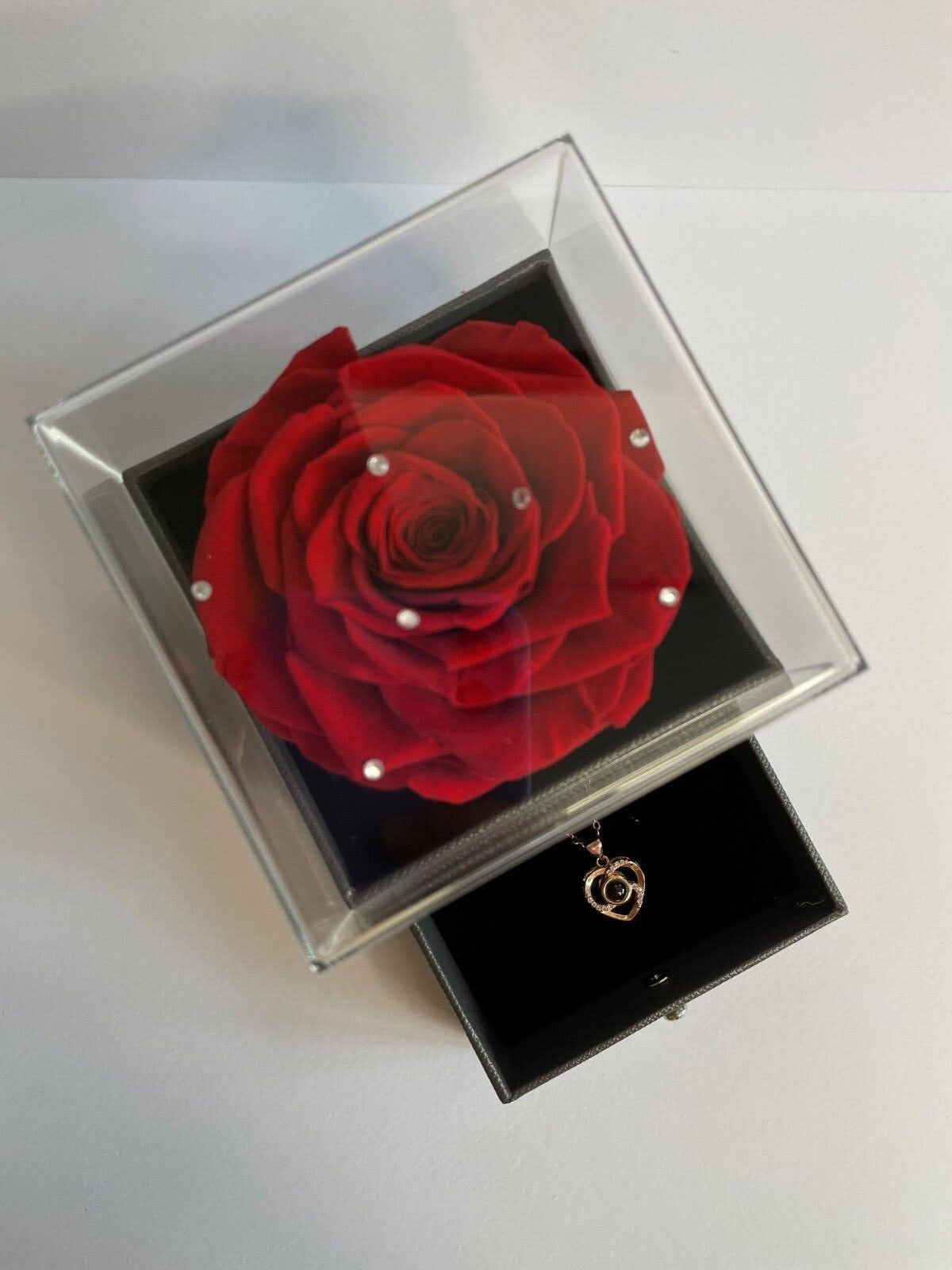 Preserved Rose Flower and "I Love You" Heart Necklace Gift Box - Gifts for Her