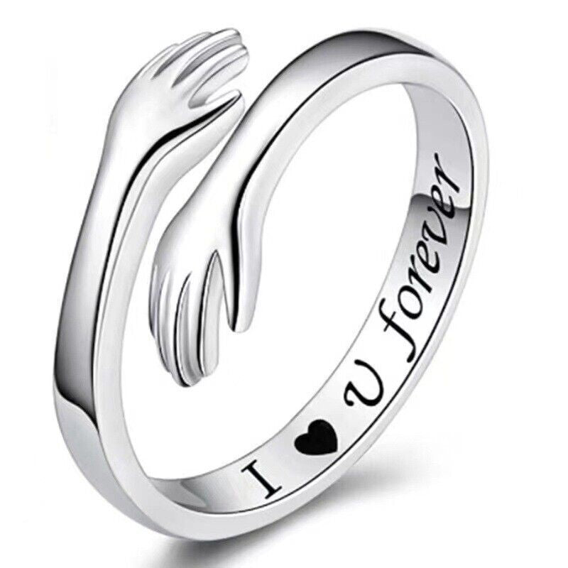 Adjustable 925 Sterling Silver Filled Embrace Warm Hug Protective Hands Ring
