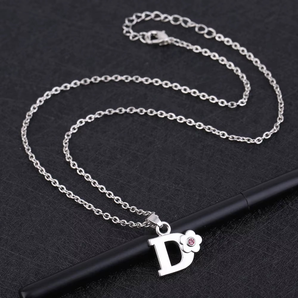 Initials Flower Letter Name Necklace for Girls Children'S Alloy Crystal Flower A-Z Alphabet Pendant Chain Kids Jewelry