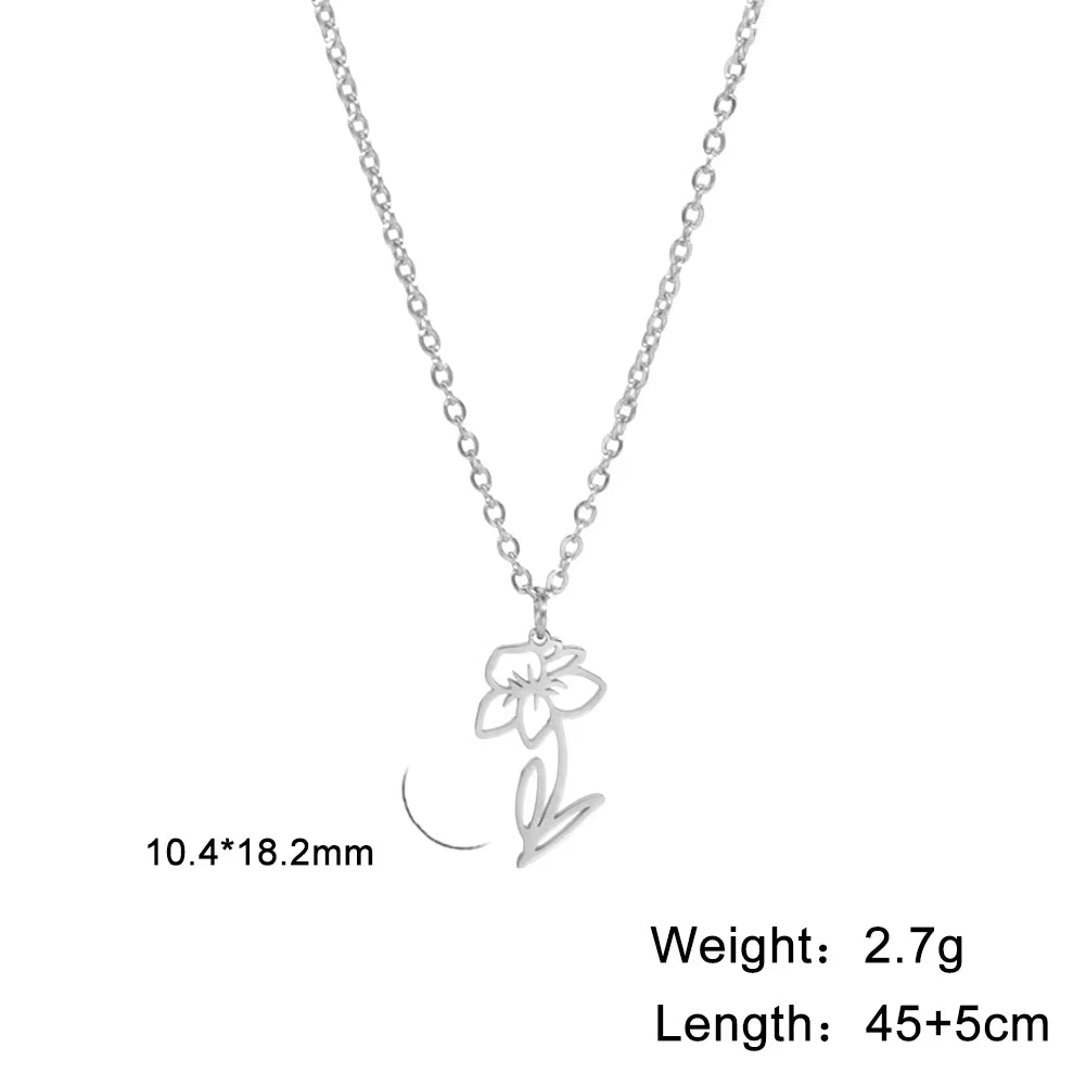Stainless Steel Birth Month Flower Necklace Snowdrop Daisy Rose Pendant Neck Chains 2026 Trendy Jewelry Birthday Gift