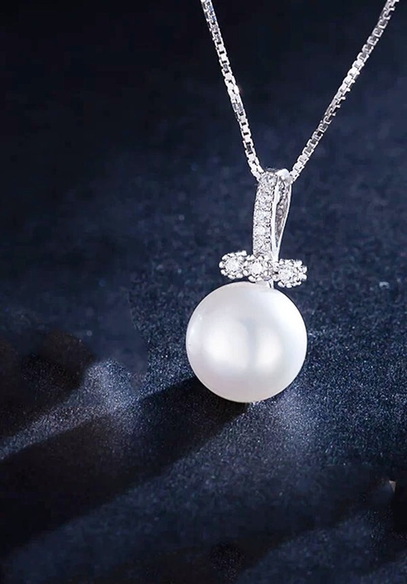 Crystal Cross Pearl 925 Sterling Silver Chain Necklace Women Girl Jewellery Gift