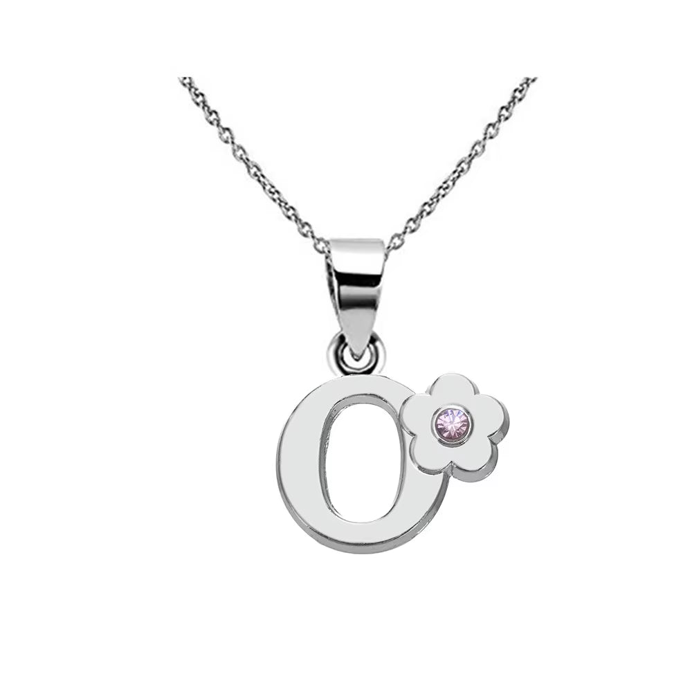 Initials Flower Letter Name Necklace for Girls Children'S Alloy Crystal Flower A-Z Alphabet Pendant Chain Kids Jewelry