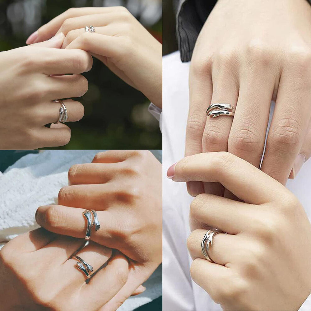Adjustable 925 Sterling Silver Filled Embrace Warm Hug Protective Hands Ring
