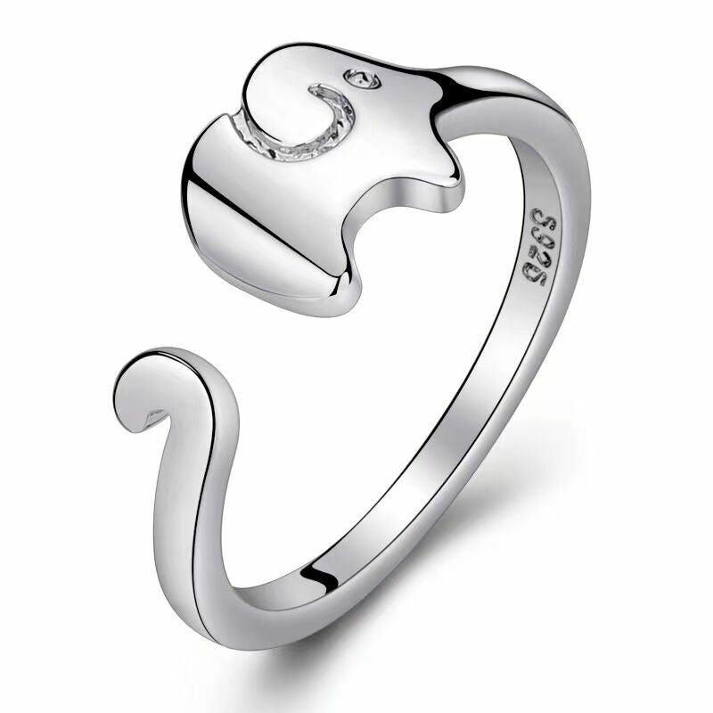 Women Girls Cute Elephant Adjustable Ring 925 Sterling Silver Jewellery Gift UK