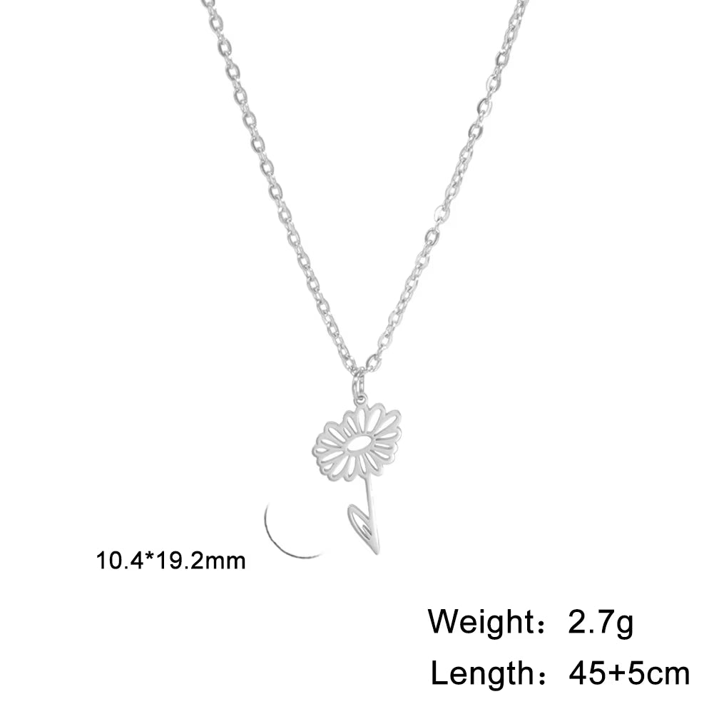 Stainless Steel Birth Month Flower Necklace Snowdrop Daisy Rose Pendant Neck Chains 2026 Trendy Jewelry Birthday Gift