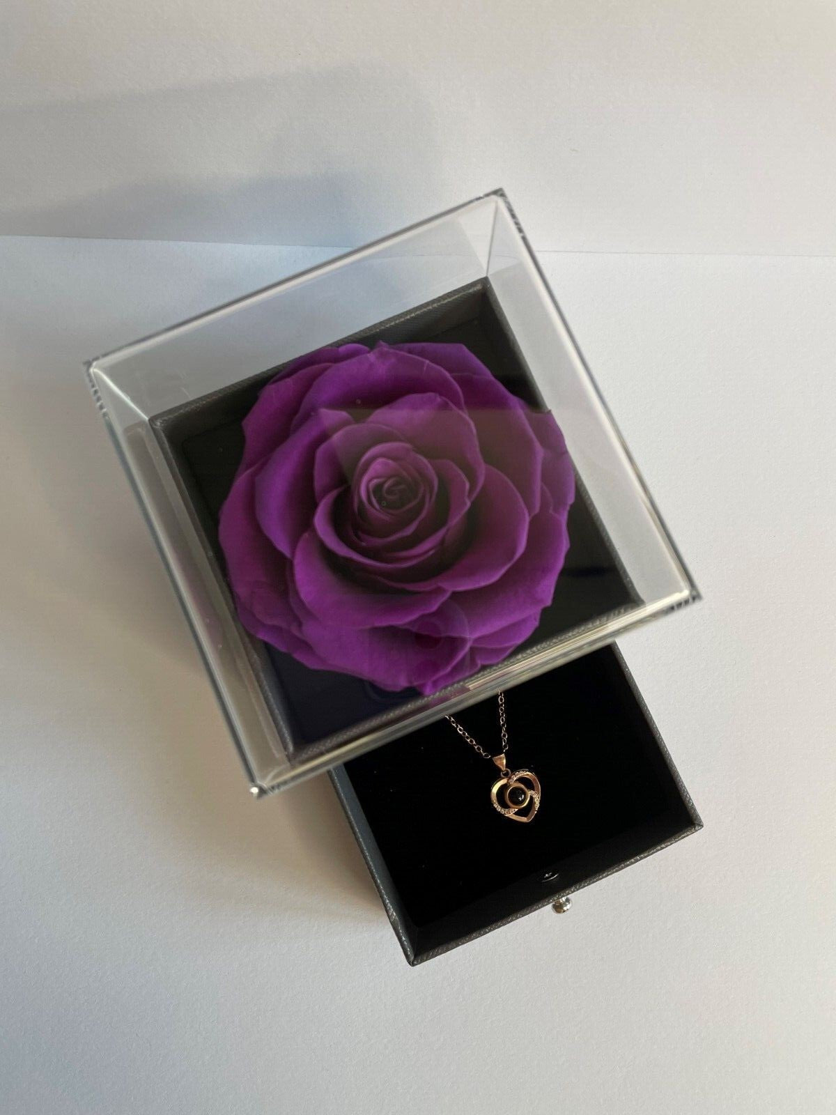 Preserved Rose Flower and "I Love You" Heart Necklace Gift Box - Gifts for Her
