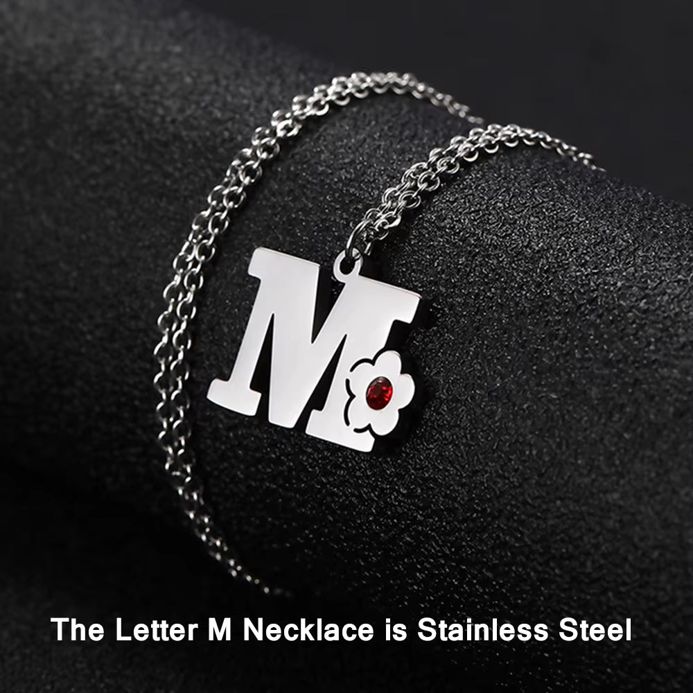 Initials Flower Letter Name Necklace for Girls Children'S Alloy Crystal Flower A-Z Alphabet Pendant Chain Kids Jewelry