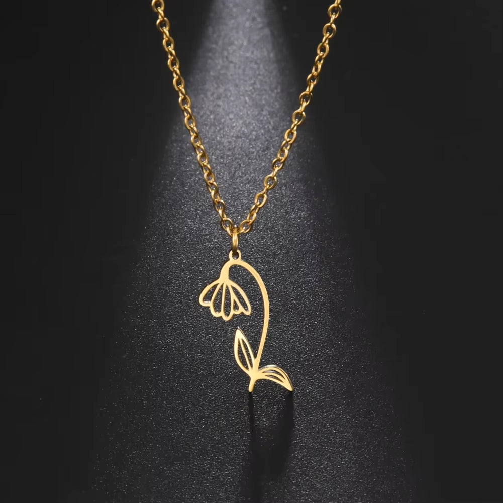 Stainless Steel Birth Month Flower Necklace Snowdrop Daisy Rose Pendant Neck Chains 2026 Trendy Jewelry Birthday Gift