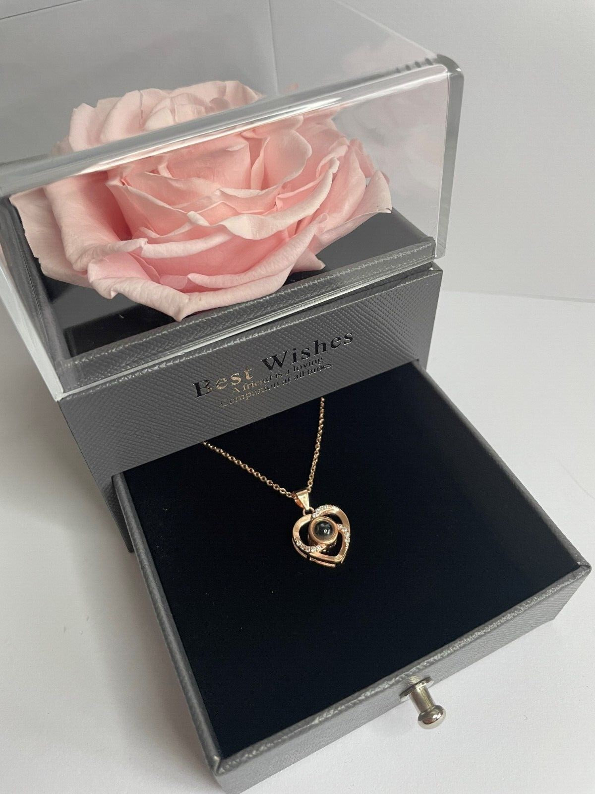 Preserved Rose Flower and "I Love You" Heart Necklace Gift Box - Gifts for Her