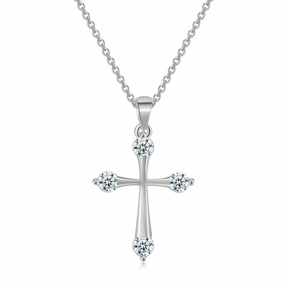 Crystal Cross Pendant Chain Necklace 925 Sterling Silver Jewellery Gift UK