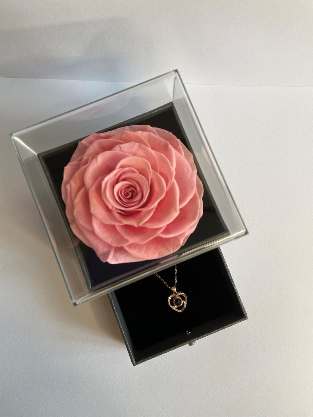 Preserved Rose Flower and "I Love You" Heart Necklace Gift Box - Gifts for Her