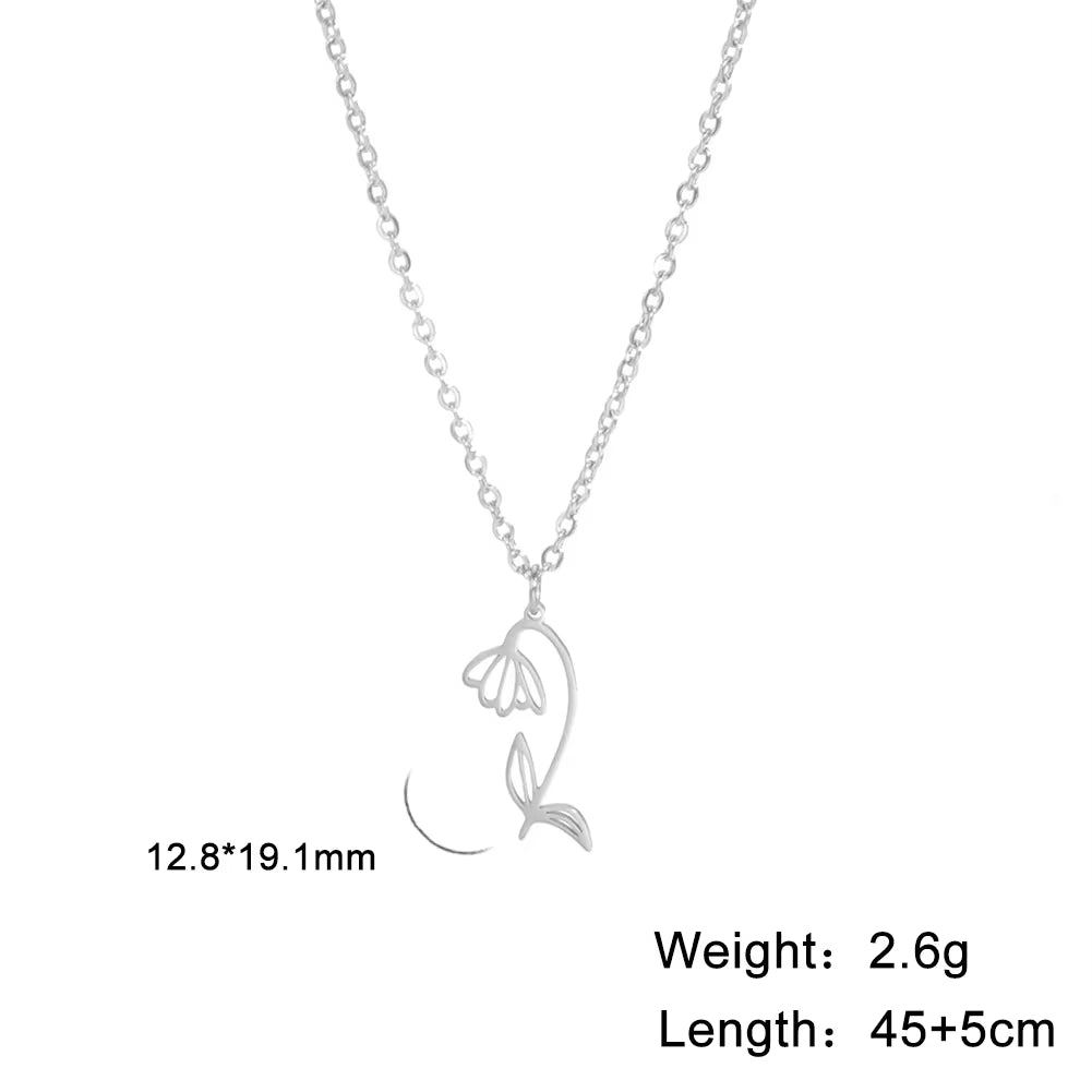 Stainless Steel Birth Month Flower Necklace Snowdrop Daisy Rose Pendant Neck Chains 2026 Trendy Jewelry Birthday Gift
