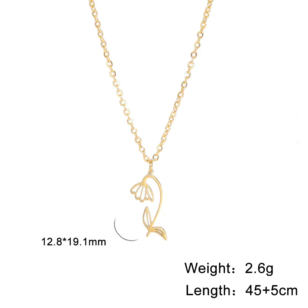 Stainless Steel Birth Month Flower Necklace Snowdrop Daisy Rose Pendant Neck Chains 2026 Trendy Jewelry Birthday Gift