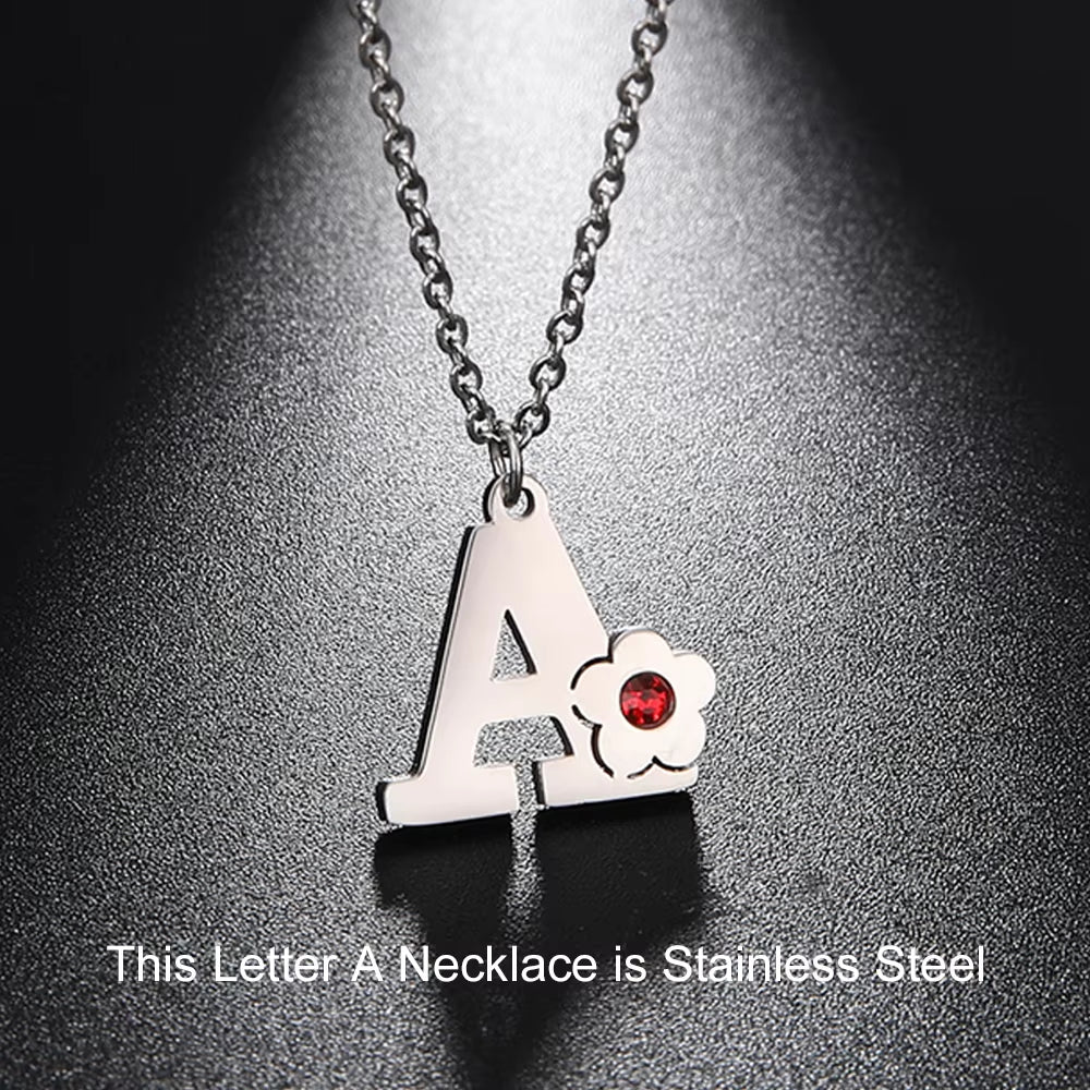 Initials Flower Letter Name Necklace for Girls Children'S Alloy Crystal Flower A-Z Alphabet Pendant Chain Kids Jewelry