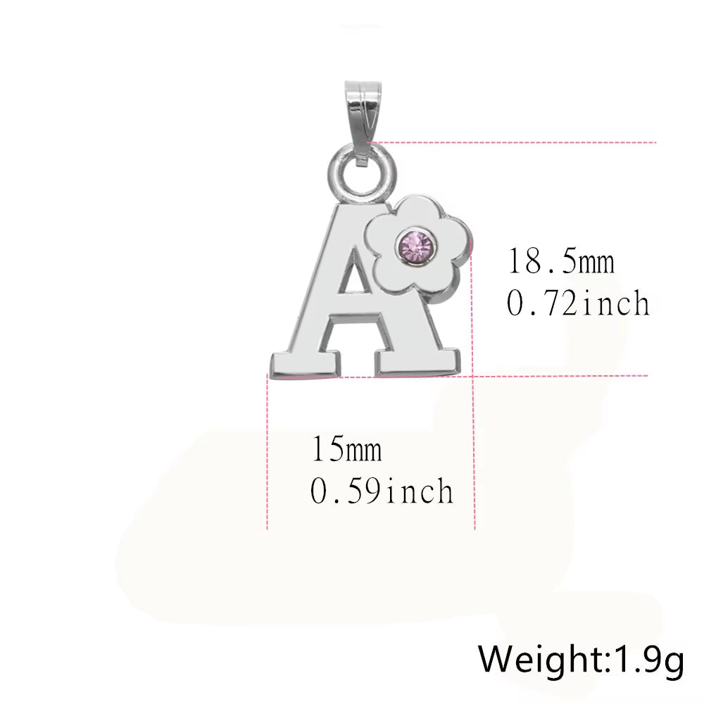 Initials Flower Letter Name Necklace for Girls Children'S Alloy Crystal Flower A-Z Alphabet Pendant Chain Kids Jewelry
