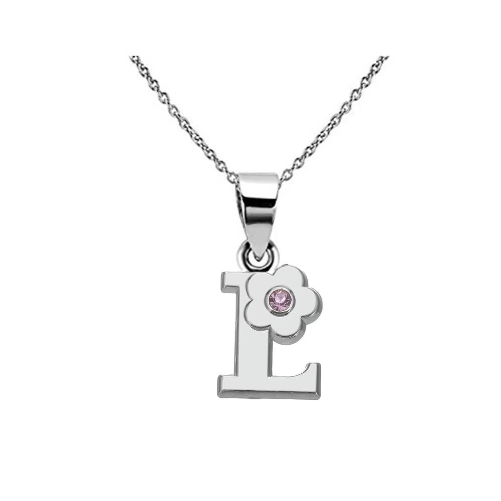 Initials Flower Letter Name Necklace for Girls Children'S Alloy Crystal Flower A-Z Alphabet Pendant Chain Kids Jewelry