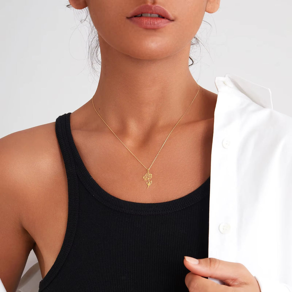 Stainless Steel Birth Month Flower Necklace Snowdrop Daisy Rose Pendant Neck Chains 2026 Trendy Jewelry Birthday Gift