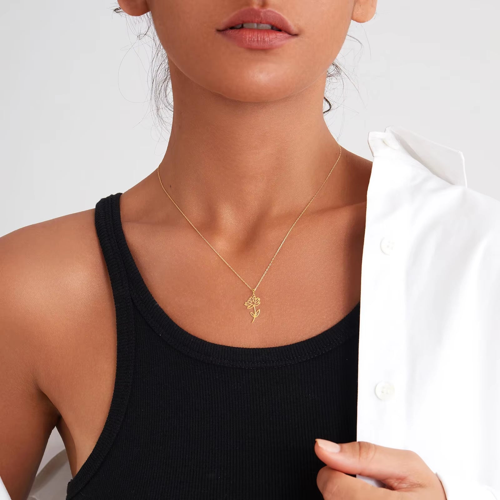 Stainless Steel Birth Month Flower Necklace Snowdrop Daisy Rose Pendant Neck Chains 2026 Trendy Jewelry Birthday Gift