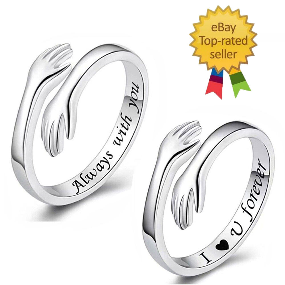 Adjustable 925 Sterling Silver Filled Embrace Warm Hug Protective Hands Ring