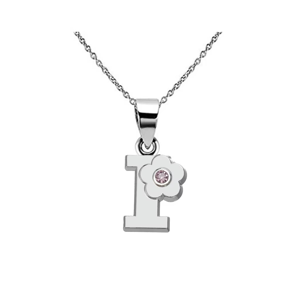 Initials Flower Letter Name Necklace for Girls Children'S Alloy Crystal Flower A-Z Alphabet Pendant Chain Kids Jewelry