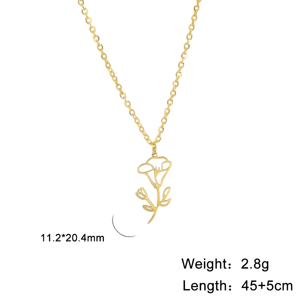 Stainless Steel Birth Month Flower Necklace Snowdrop Daisy Rose Pendant Neck Chains 2026 Trendy Jewelry Birthday Gift