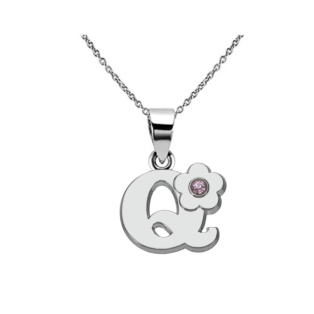 Initials Flower Letter Name Necklace for Girls Children'S Alloy Crystal Flower A-Z Alphabet Pendant Chain Kids Jewelry
