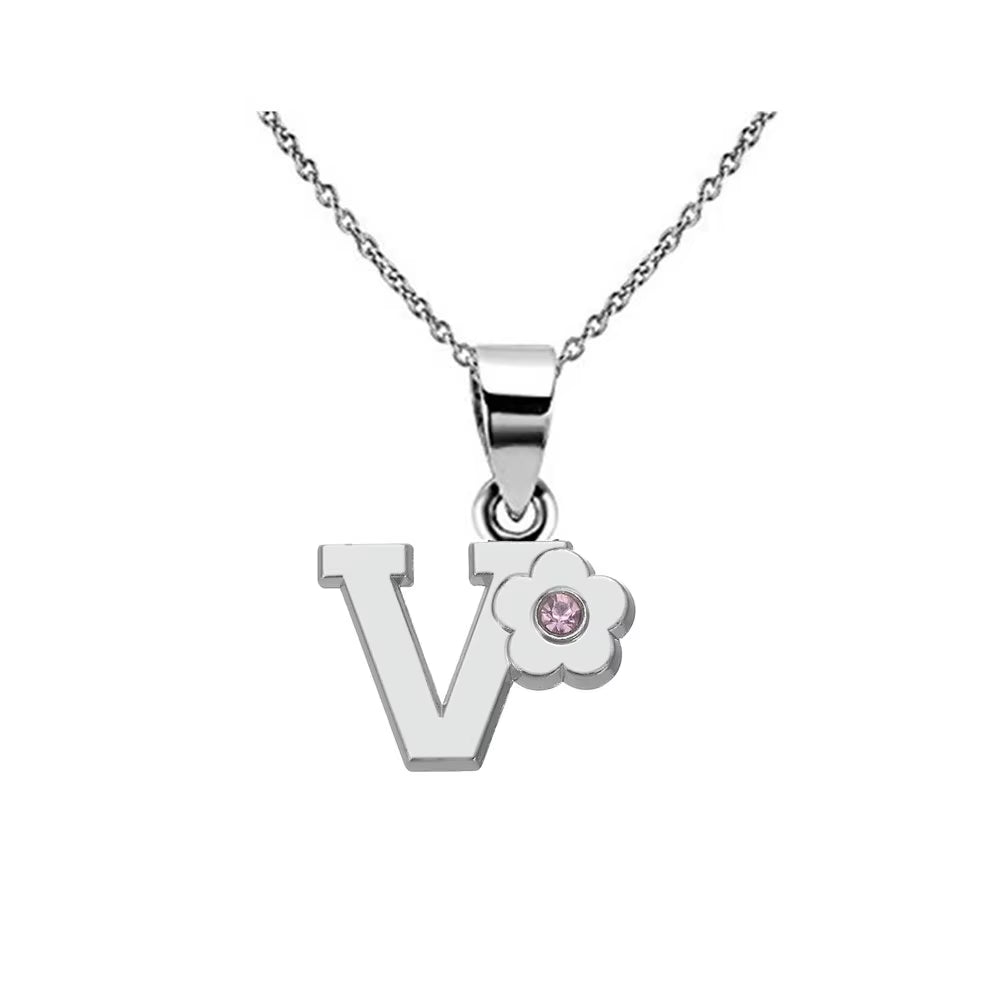 Initials Flower Letter Name Necklace for Girls Children'S Alloy Crystal Flower A-Z Alphabet Pendant Chain Kids Jewelry