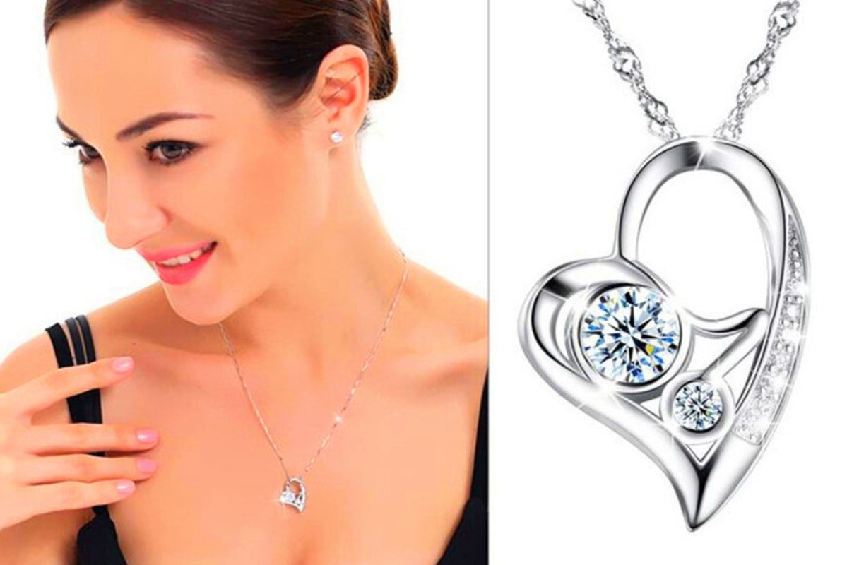 Cherry Heart Pendant 925 Sterling Silver Necklace Chain Jewellery Women Gift UK