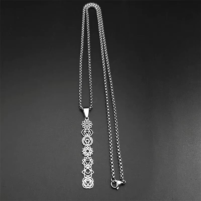 Yoga 7 Chakra Birth Flower Pendant Necklace for Women Girls Stainless Steel Gold Color Reiki Healing Amulet Jewelry Gift