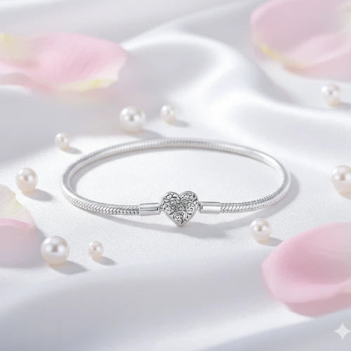 Classic Beauty Floral Heart Bracelet – 925 Sterling Silver - Loyalty & Love