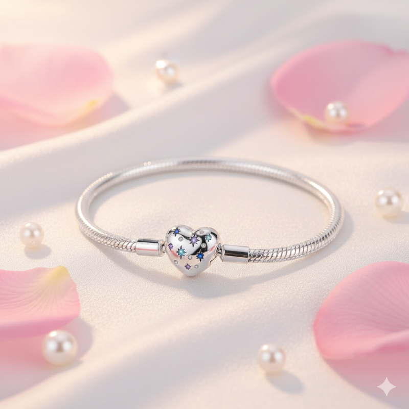Galaxy Heart Snake Chain Bracelet - Loyalty & Love
