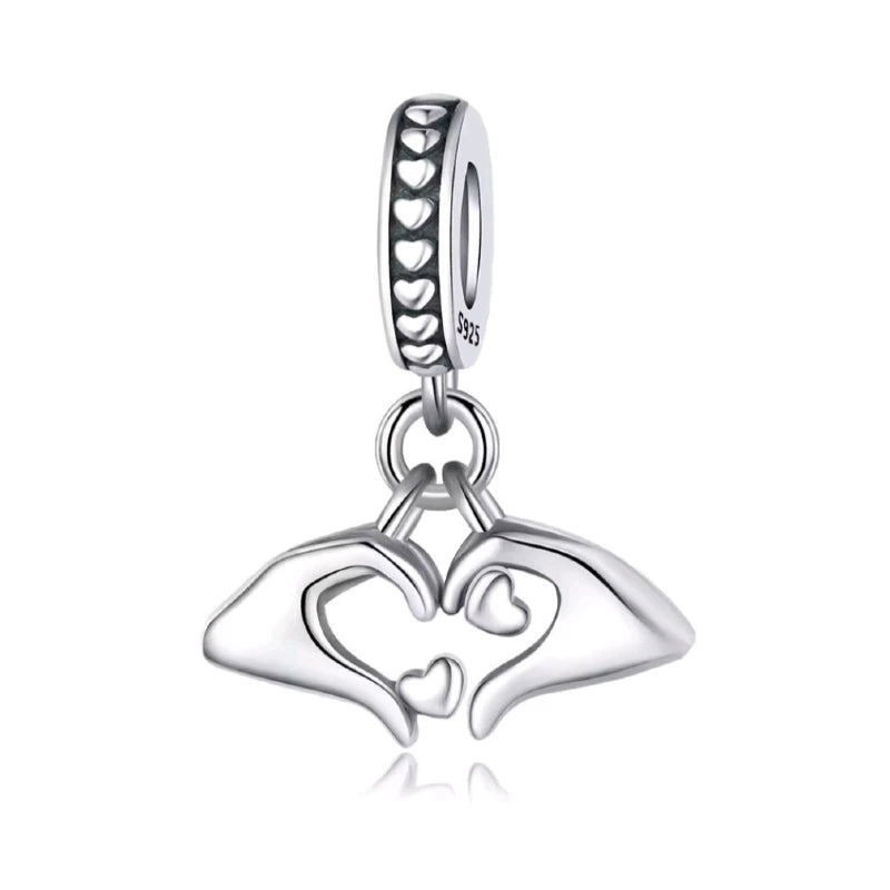 The Heart Hands Dangle Charm - 925 Sterling Silver - Loyalty & Love