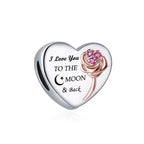 "To the Moon & Back" Rose Heart Charm in 925 Sterling Silver - Loyalty & Love