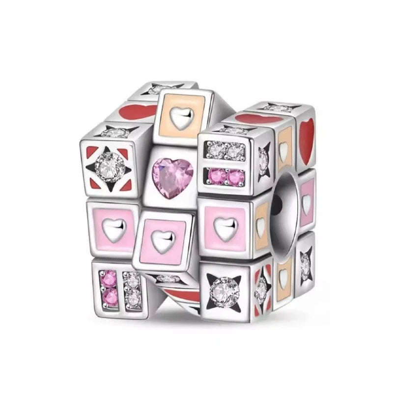Heart Cube Charm in 925 Sterling Silver - Loyalty & Love