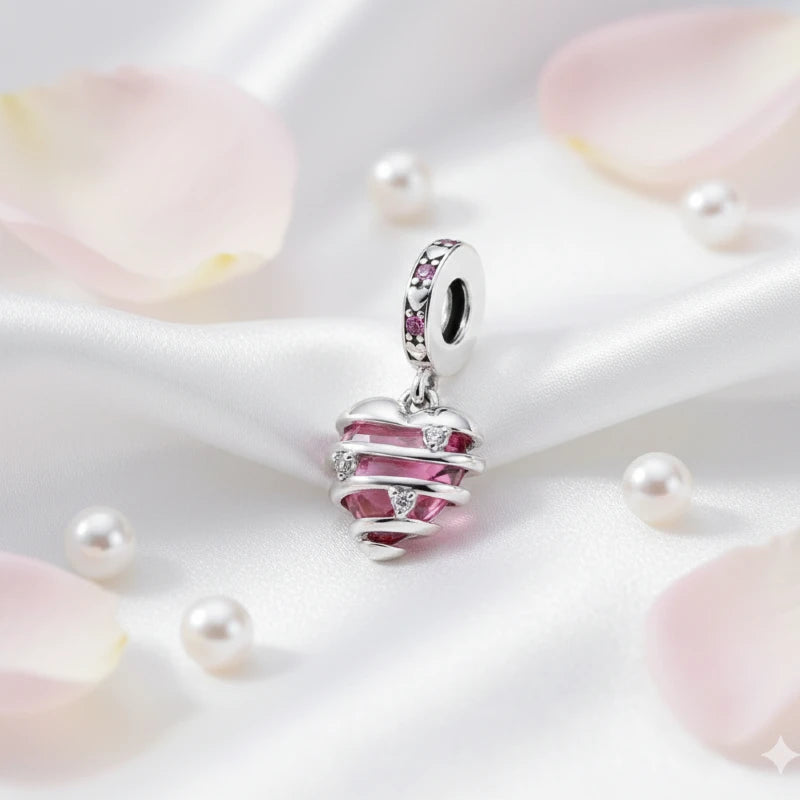 Shimmering Heart Dangle Charm – 925 Sterling Silver - Loyalty & Love