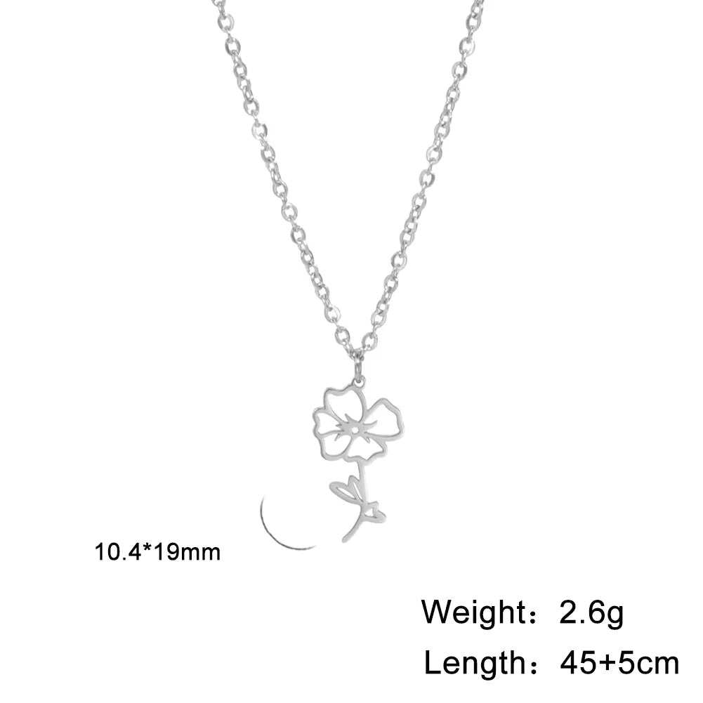 Stainless Steel Birth Month Flower Necklace Snowdrop Daisy Rose Pendant Neck Chains 2026 Trendy Jewelry Birthday Gift