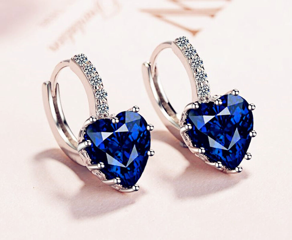 Heart Charm Stone Stud Earrings 925 Sterling Silver Womens Girls Jewellery Gift