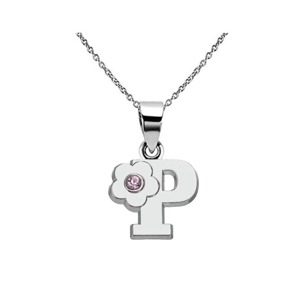 Initials Flower Letter Name Necklace for Girls Children'S Alloy Crystal Flower A-Z Alphabet Pendant Chain Kids Jewelry