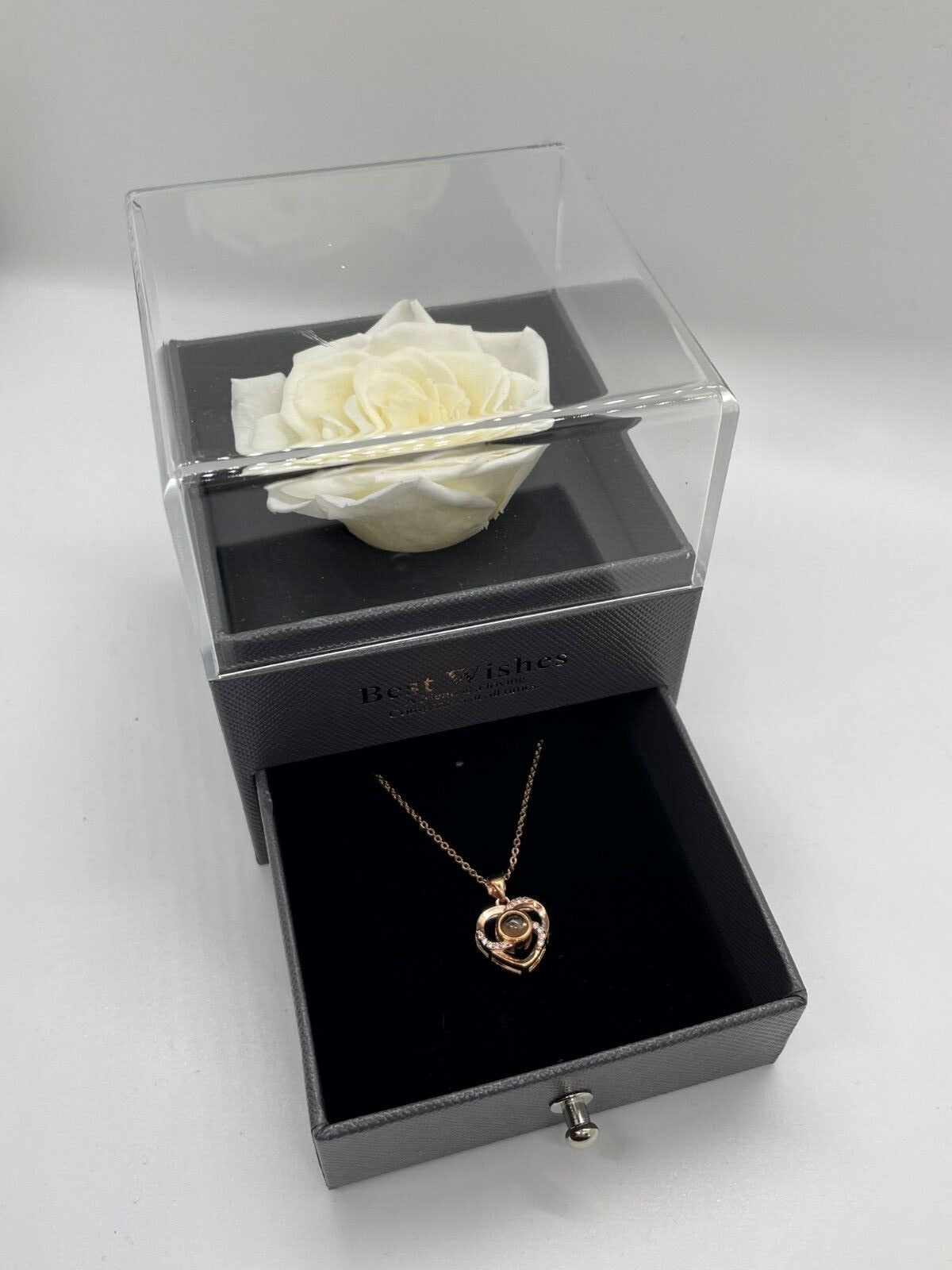Preserved Rose Flower and "I Love You" Heart Necklace Gift Box - Gifts for Her