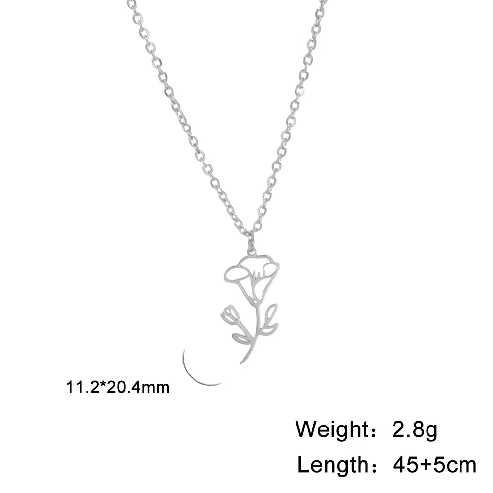 Stainless Steel Birth Month Flower Necklace Snowdrop Daisy Rose Pendant Neck Chains 2026 Trendy Jewelry Birthday Gift